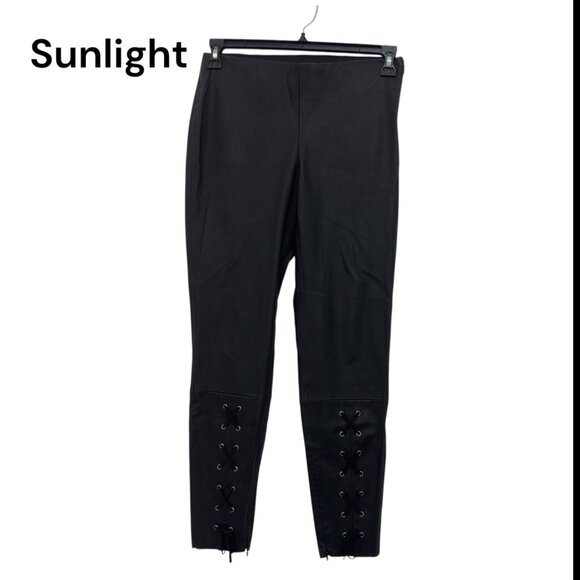 Zara Basic Black Faux Leather Ankle Lace-Up Leggings Women SZ M Zipper Closure - Picture 1 of 11